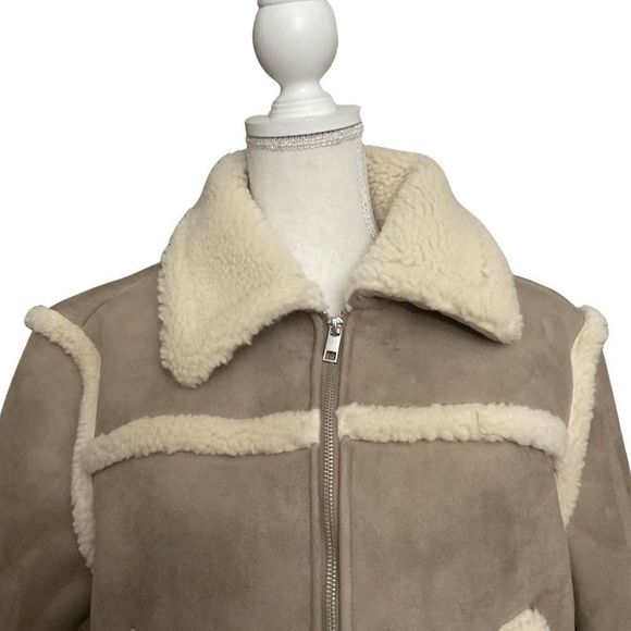 YEMBULK Patchwork Faux Sherpa Lined, Faux Lambs Coat, Short Length, Size M - Picture 3 of 8